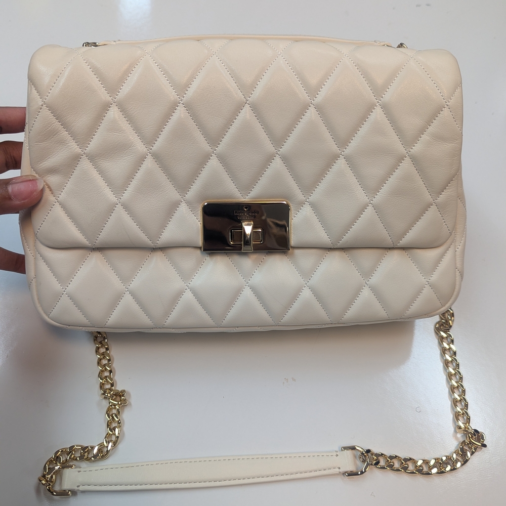 Kate Spade Cream Quilted Shoulder Bag with Gold Chain